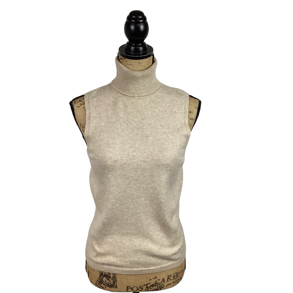 Ann Taylor Cashmere Sweater Womans Small  Sleeveless Cream Turtleneck - Picture 9 of 9